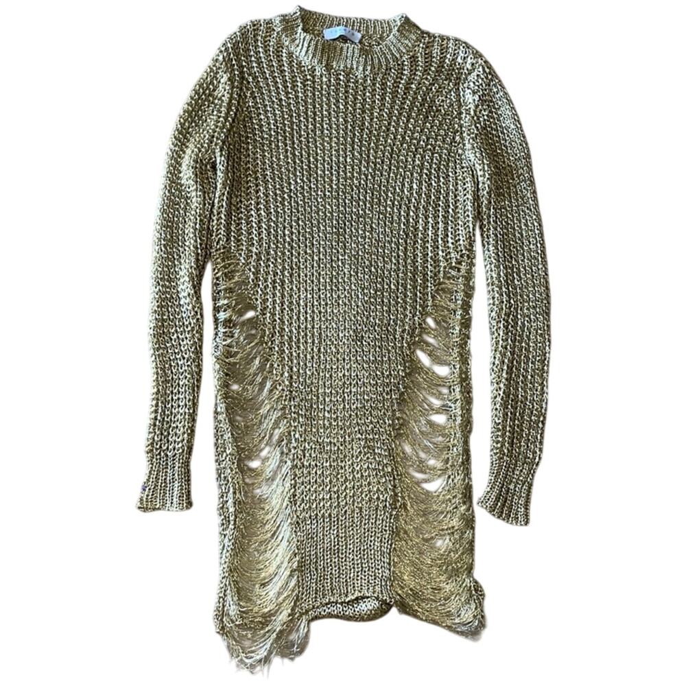 Sandro Distressed Gold Long Sleeve Shirt Dress